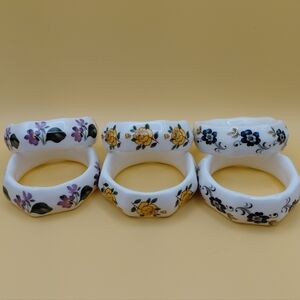6 Vintage Sandford Fine Bone China Floral Patterned White Napkin Rings